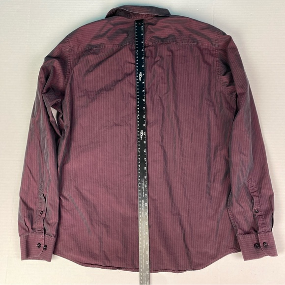 Fideli Sport Men Large Button Up Shirt Fio 70 Slim Maroon Pinstripe Long Sleeve - Picture 2 of 6